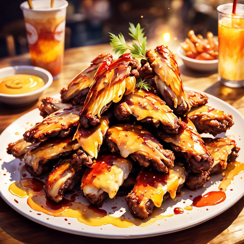 Watercolor Plate of Wings Food Illustration