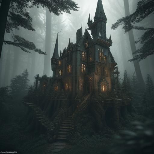 Elven Castle in Forest: Hyperrealistic 3D Render
