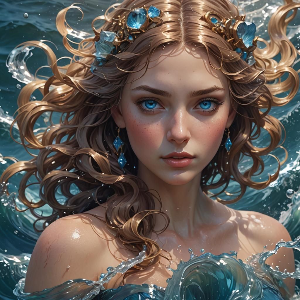 Sea Nymph Emerges from Ocean Waves