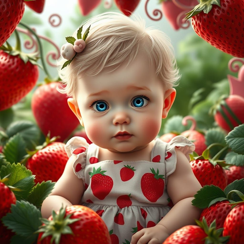 Cherubic Baby in Strawberry Wonderland