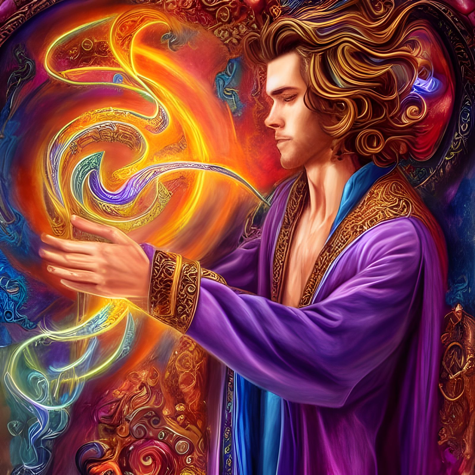 Handsome Sorcerer Portrait with Musician Magic
