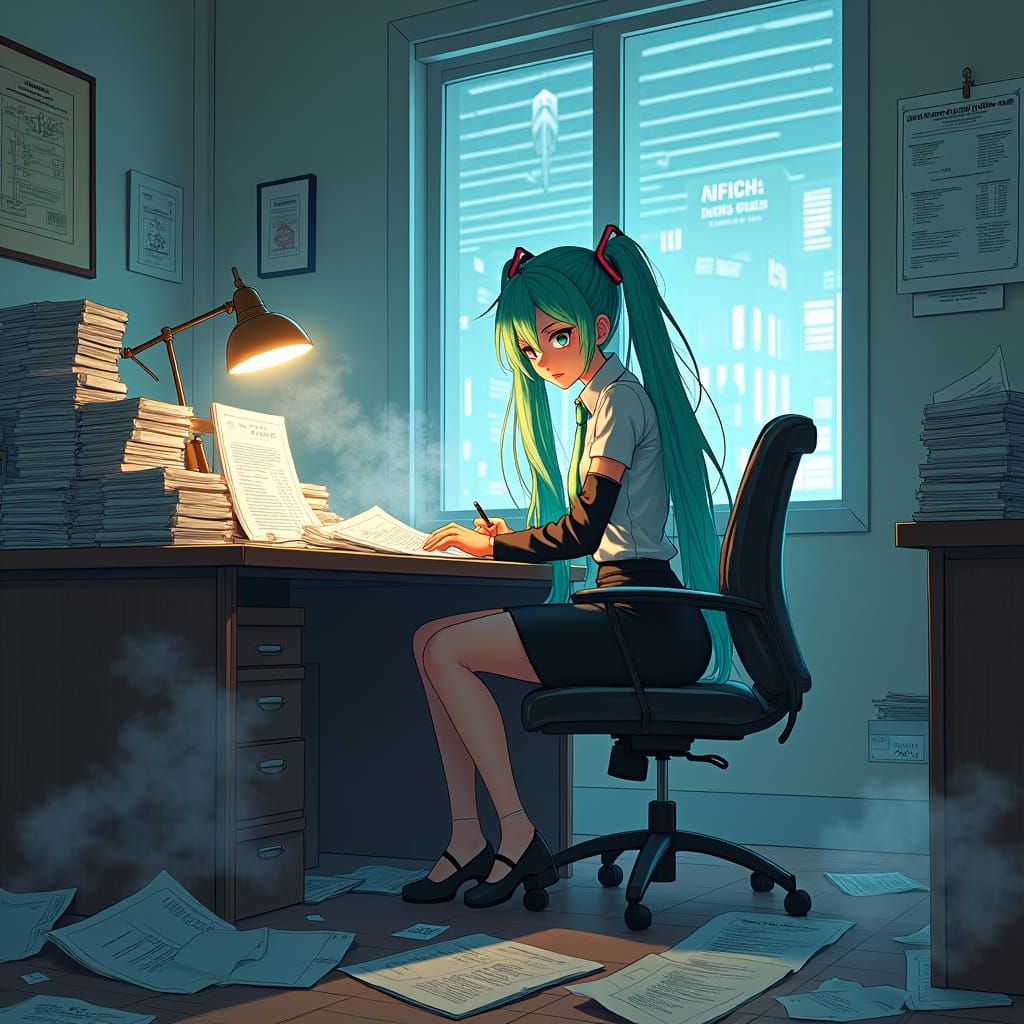 Hatsune Miku Tax Returns in Futuristic Pop Art