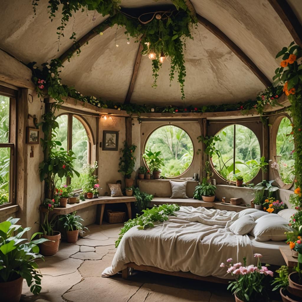 Earth Shelter Home Bedroom with Greenery