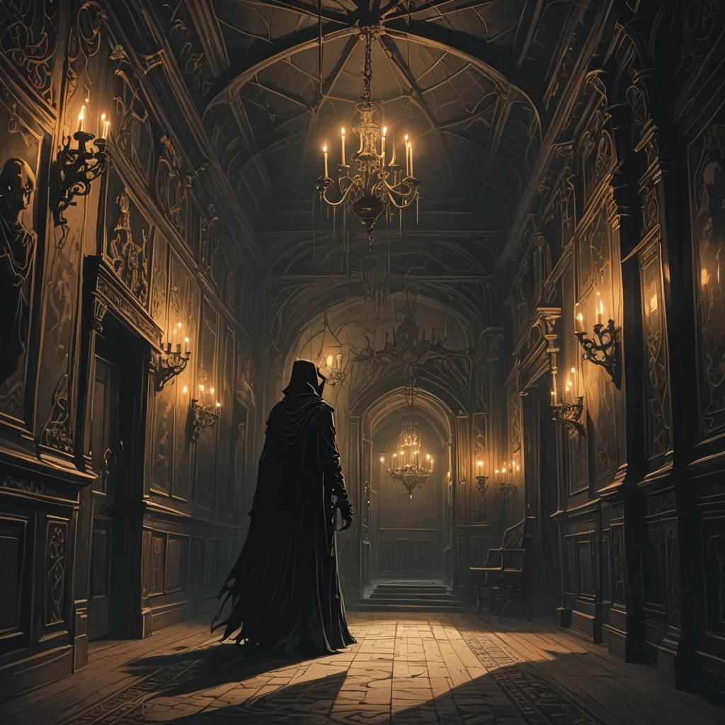 Shadow Entity in Gothic Fantasy Hallway
