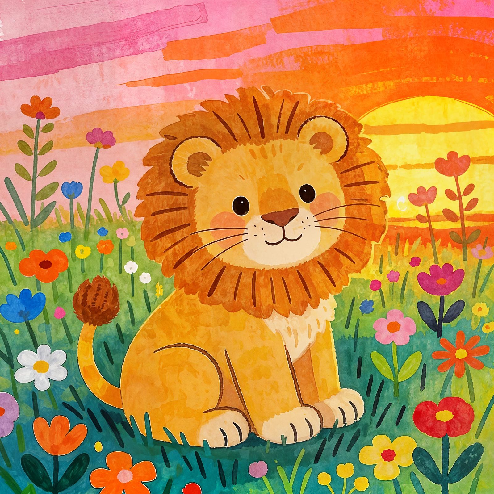 Adorable Lionceau in Naive Children's Book Style