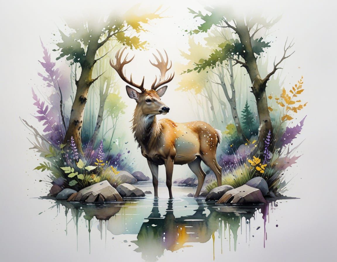 Enchanted Forest Clearing Watercolor Painting