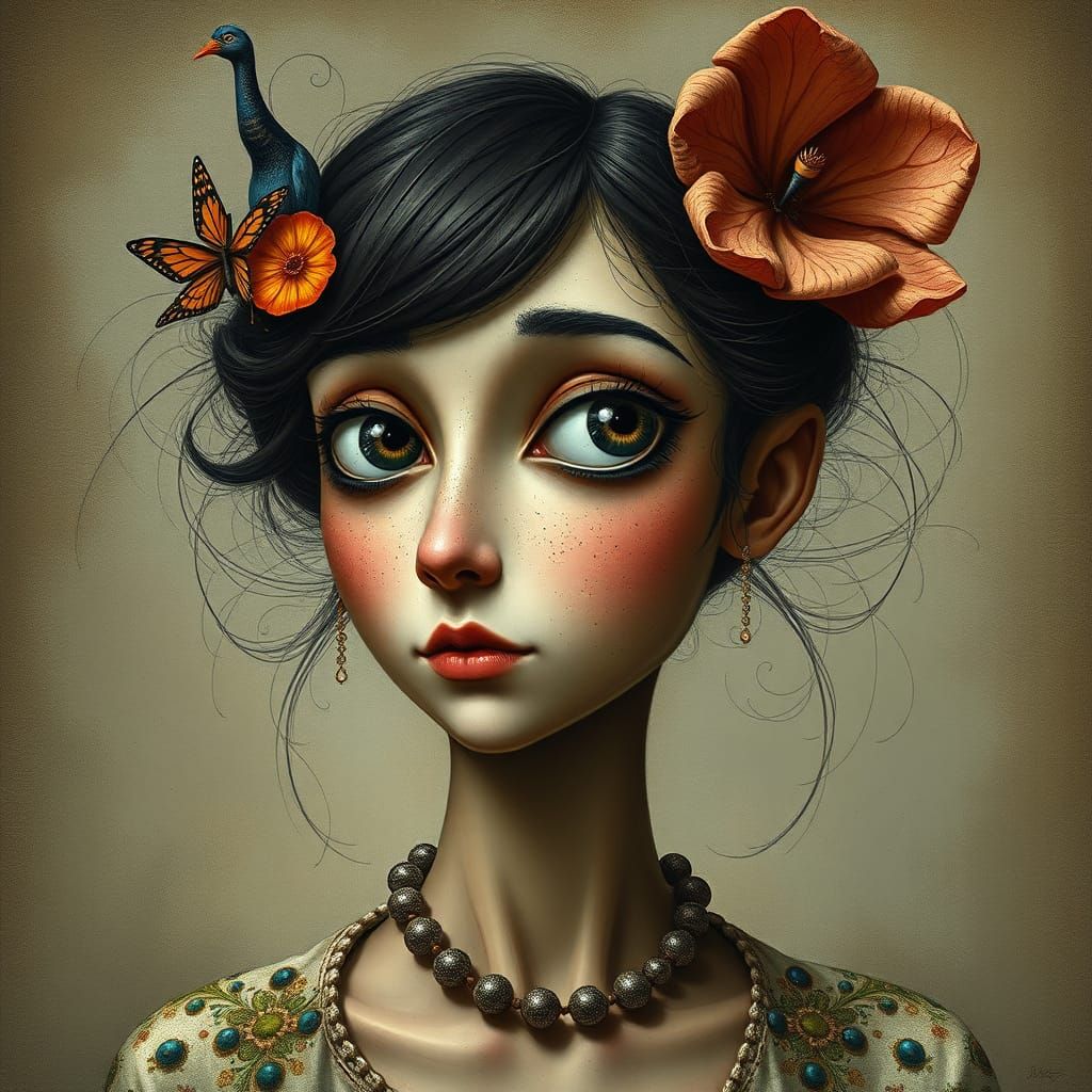 Enchanting Portrait of a Whimsical Woman in Vibrant Color