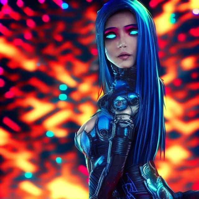 Cyberpunk Female Fighter in Neon Cityscape