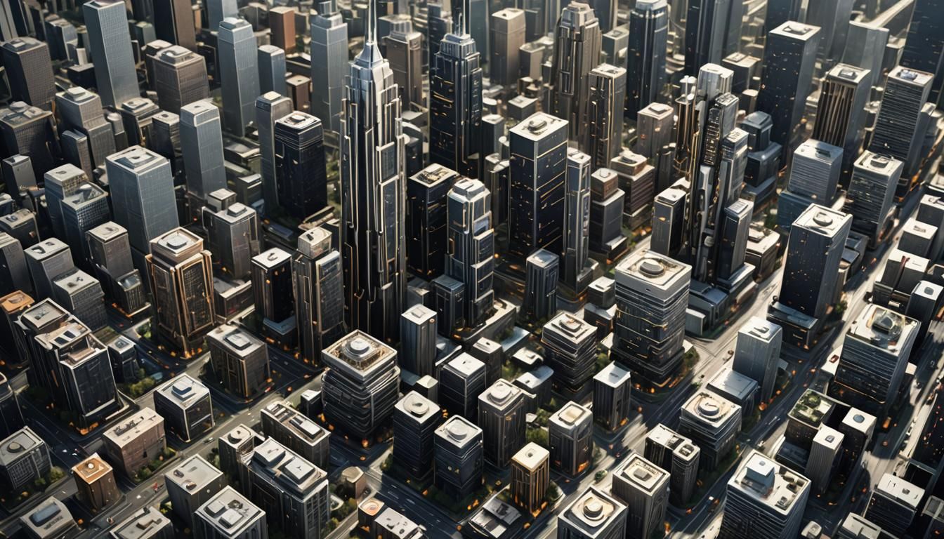 Futuristic Motherboard Cityscape with Metallic Skyscrapers