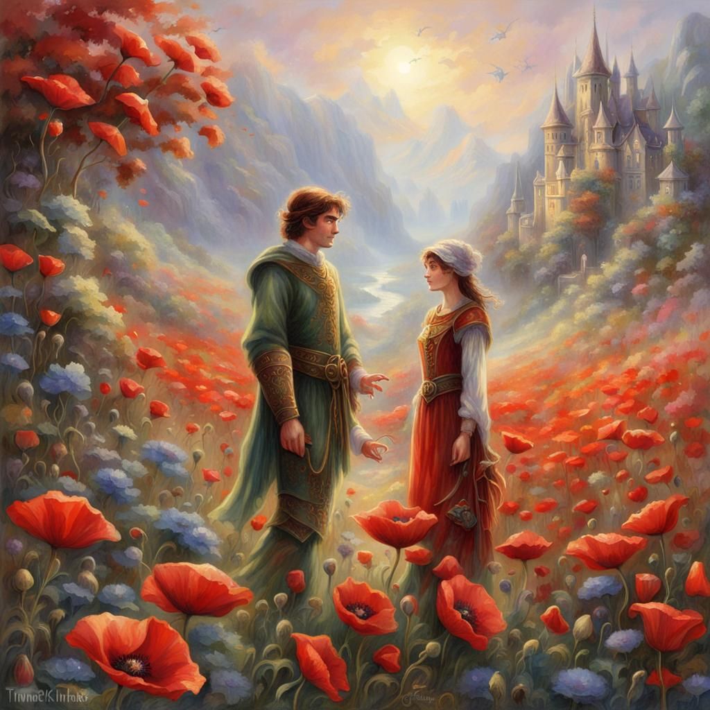 Ethereal Elf Couple in Poppy Field