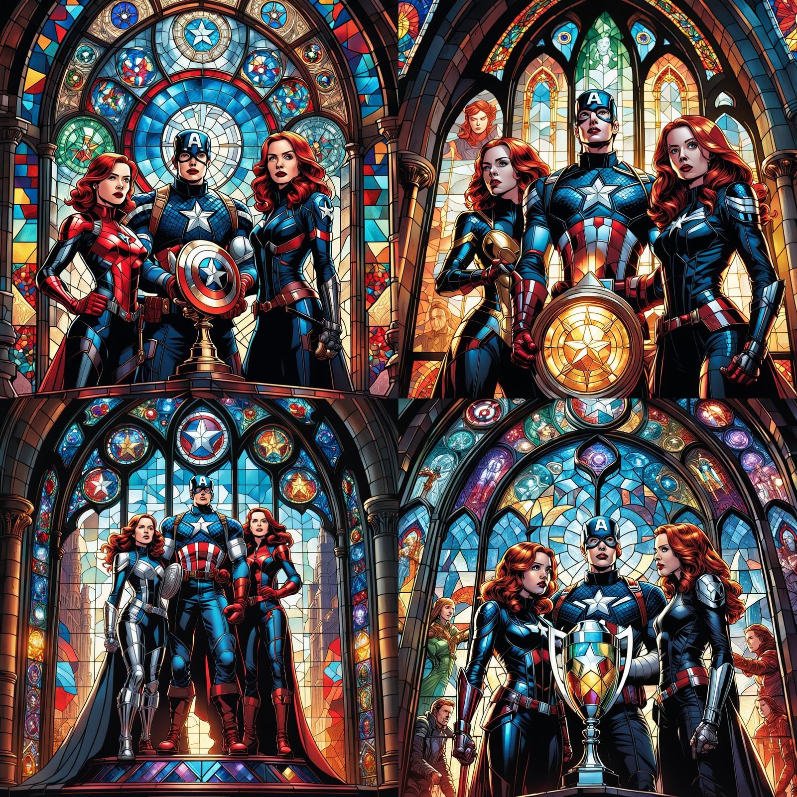 Marvel Heroes in Stained Glass Castle, Comic Book Art