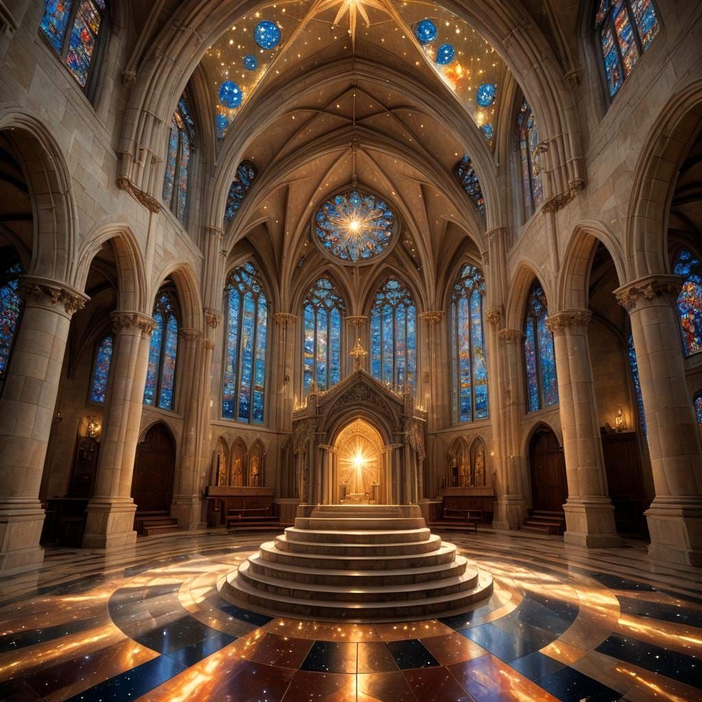 Gothic Chapel Altar Under Starry Vortex