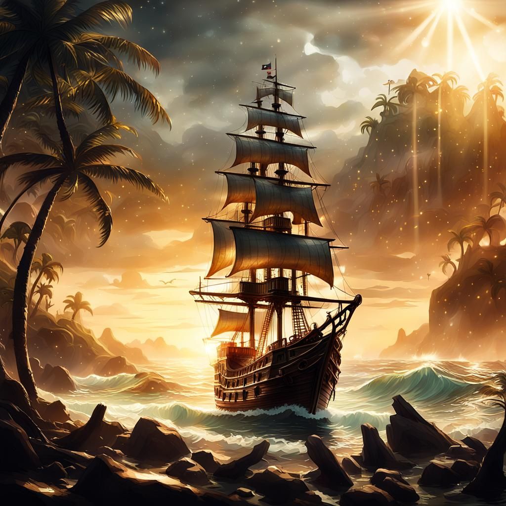 Pirate Ship in a Bottle: Cinematic Film Still