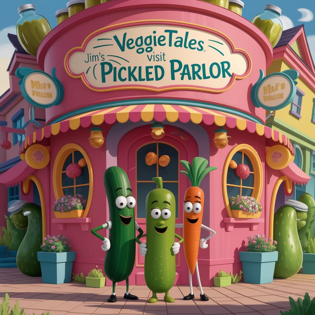 Cartoon, in the style of VeggieTales with anthropomorphic La...