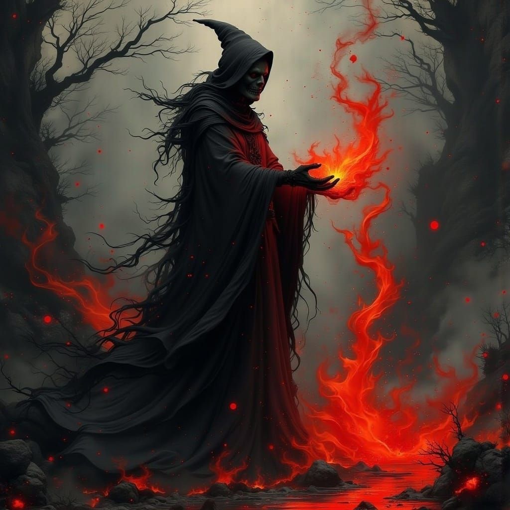 Dark Undead Witch Casting Spell in 3D