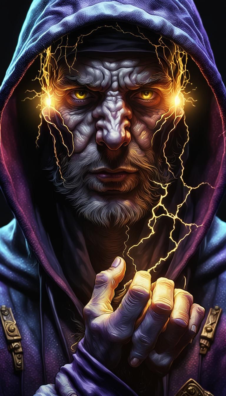 Hooded Figure with Electrical Power, Detailed 3D Art