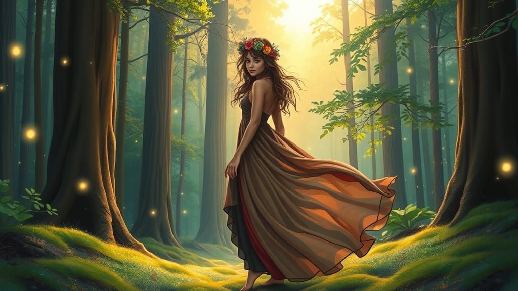 Dreamlike Whimsy in Vibrant Forest Landscape