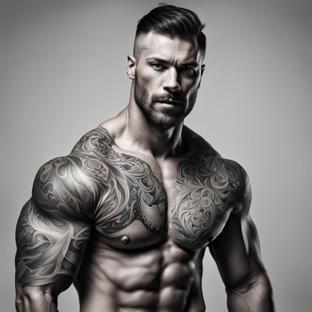 Coloring Page: Muscular Tattooed Man