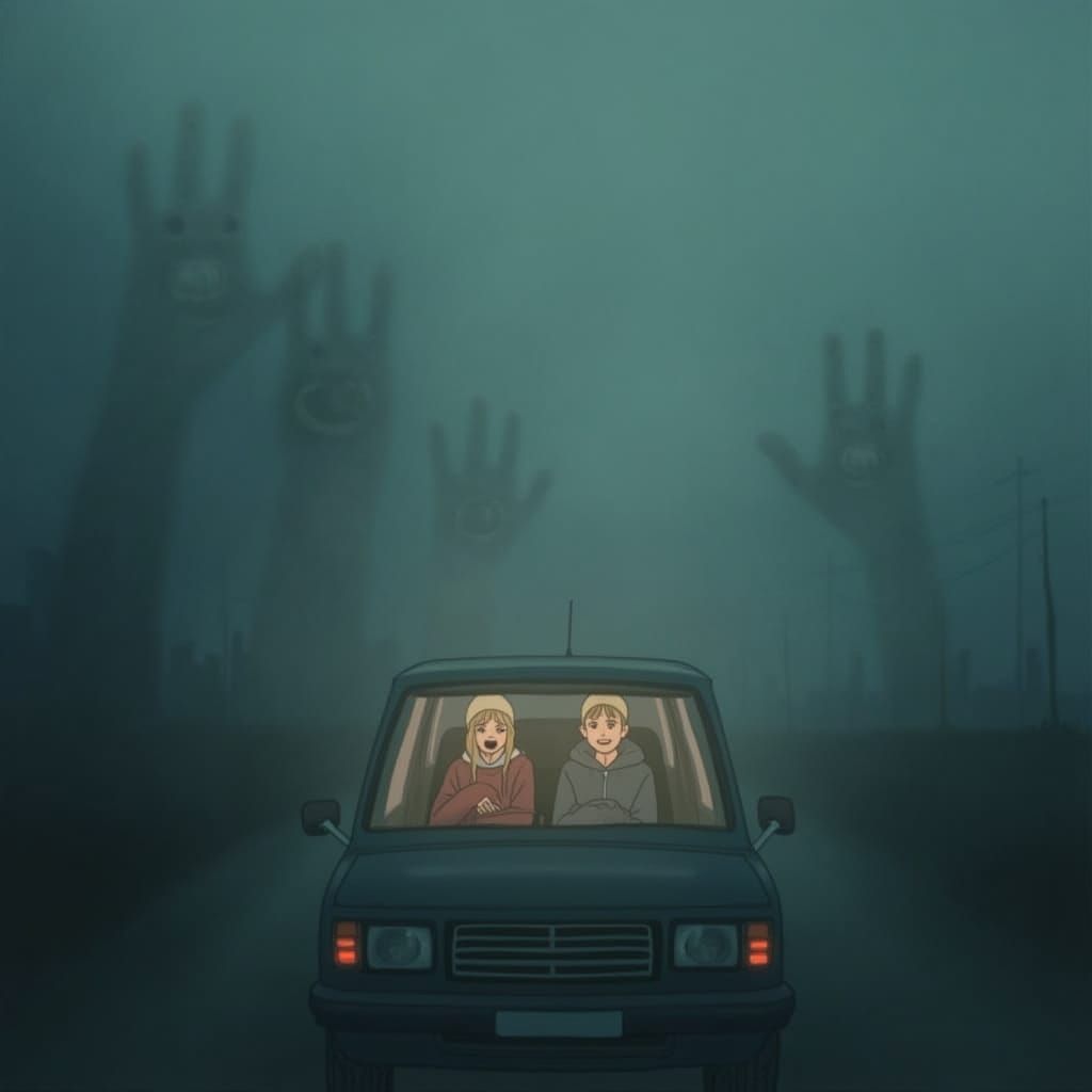 Terrified Couple in Car with Eerie Handprints