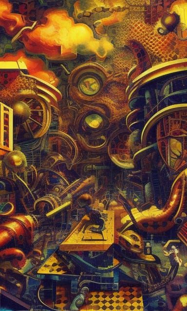 Confusion Unreal Engine cubism baroque steampunk biopunk dark academia solarpunk