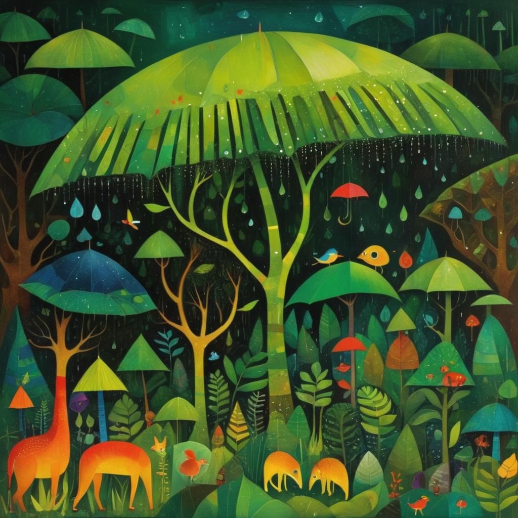 Lush Rainforest Art Inspired by Klee's Style