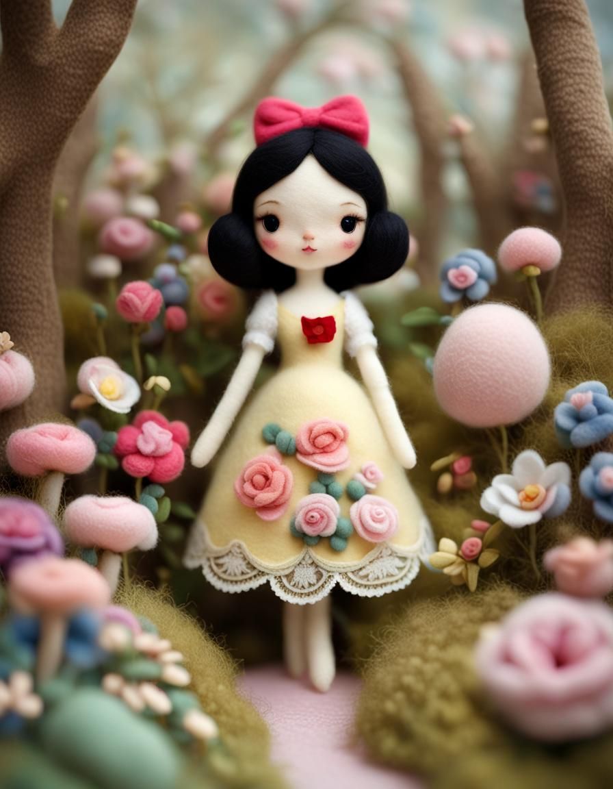Snow White in Flower Forest: Felt Plush Photography