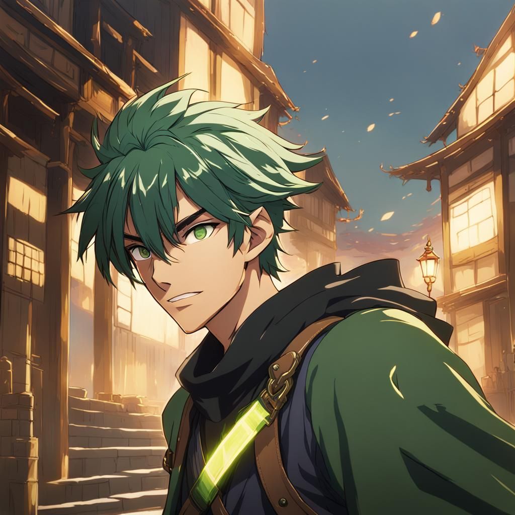 Green-Haired Thief in Studio Ghibli Anime Style
