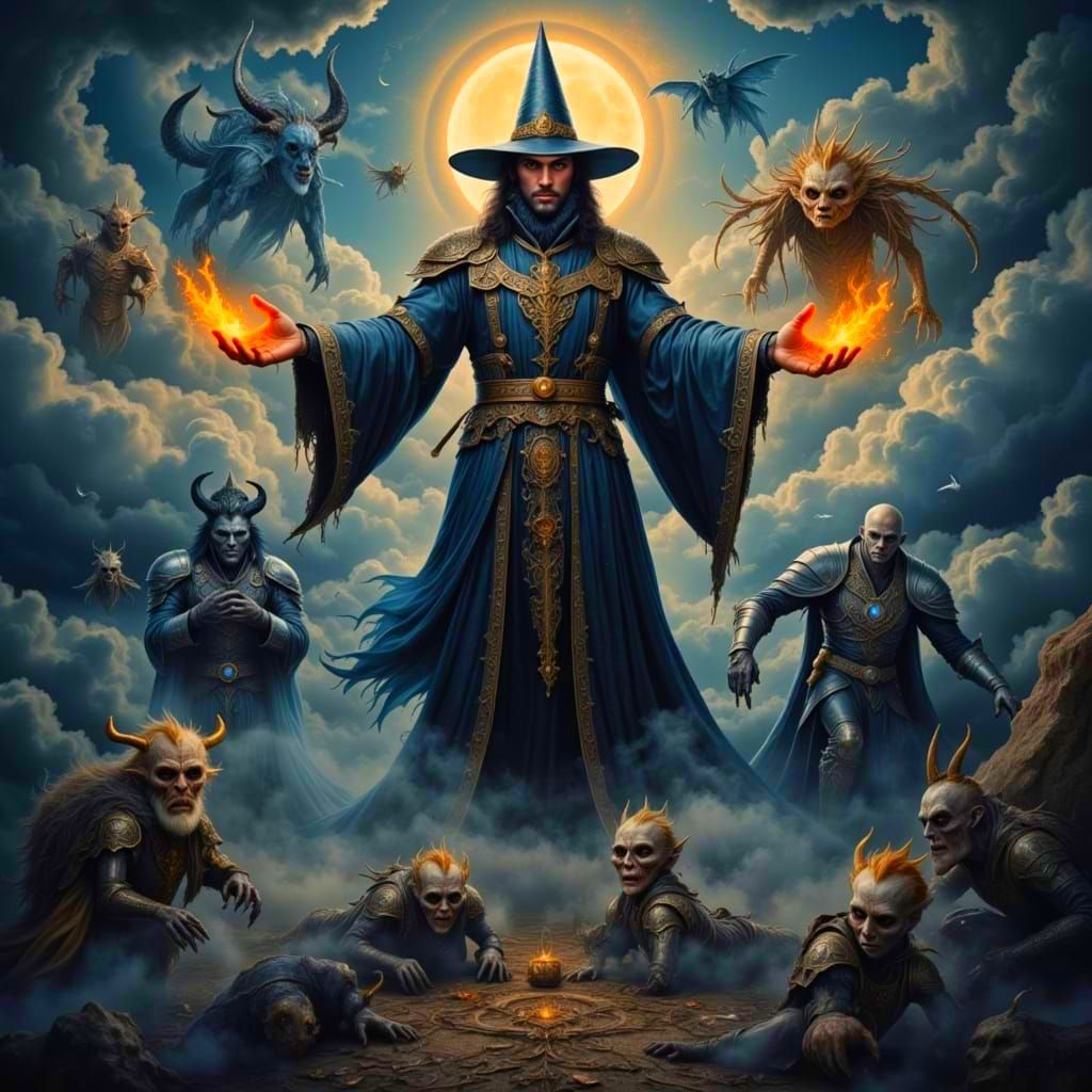 Mystical Dark Wizard Conjures Dark Realm