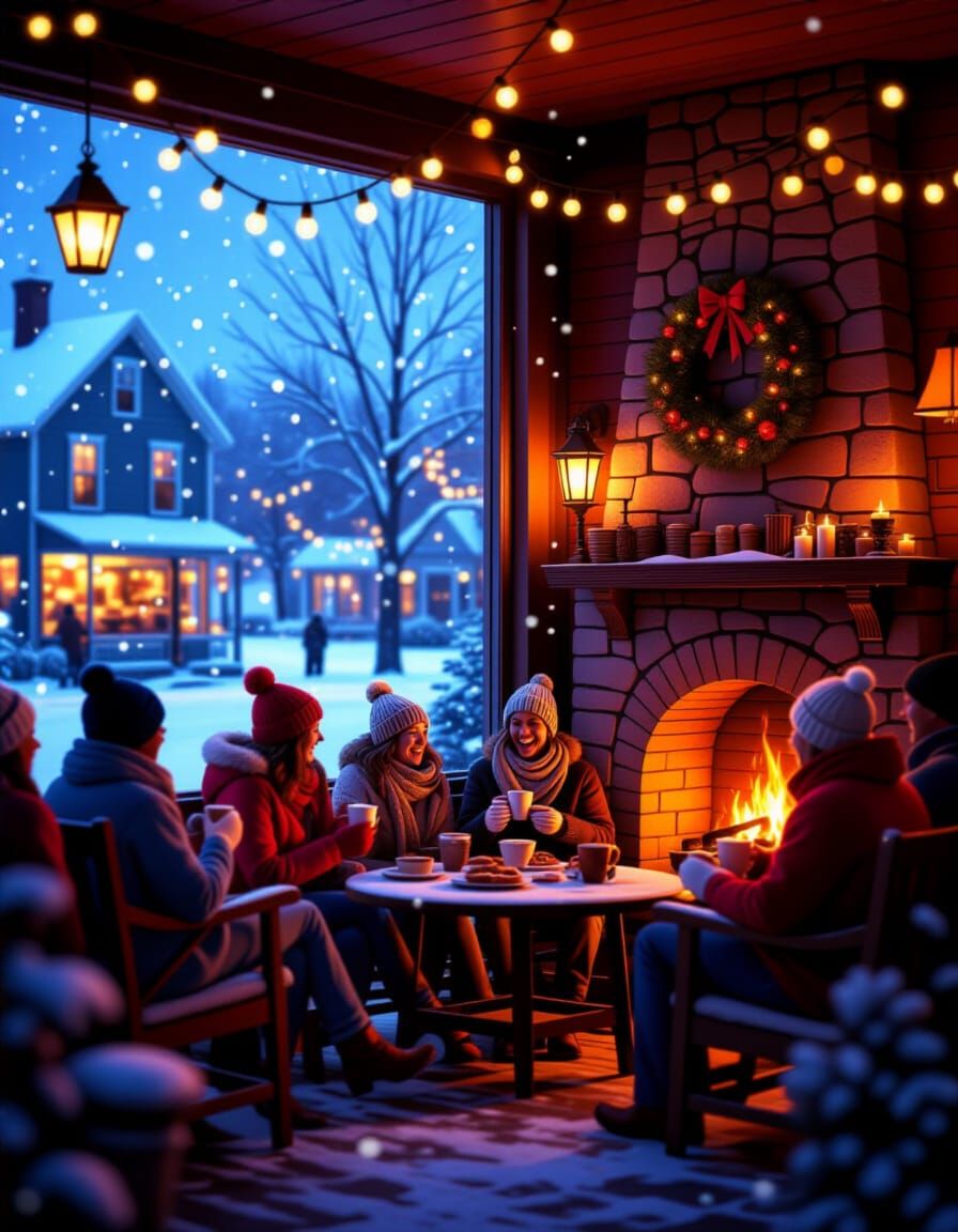 Cozy Maine Store on Snowy Evening