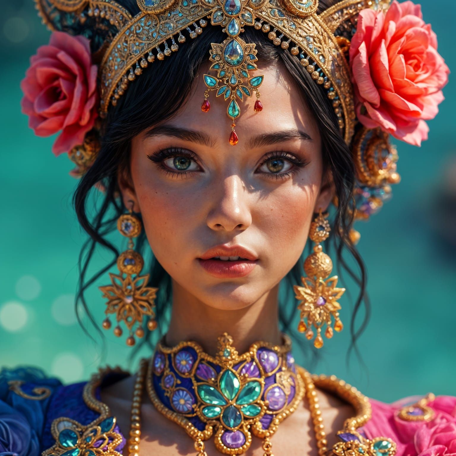 Hyperrealistic Portrait of Woman in Colorful Clothing