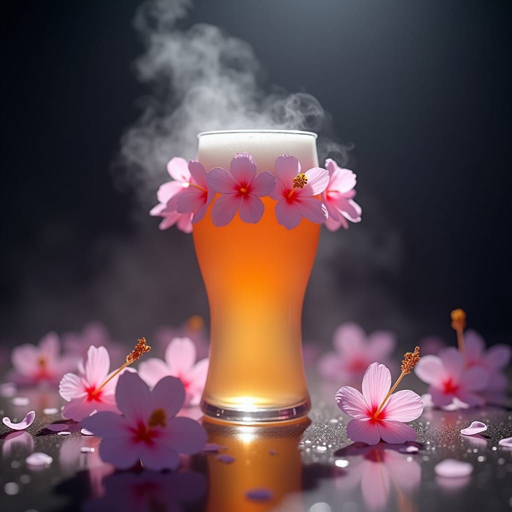 Surreal Hazy IPA with Blossoms in Digital Art