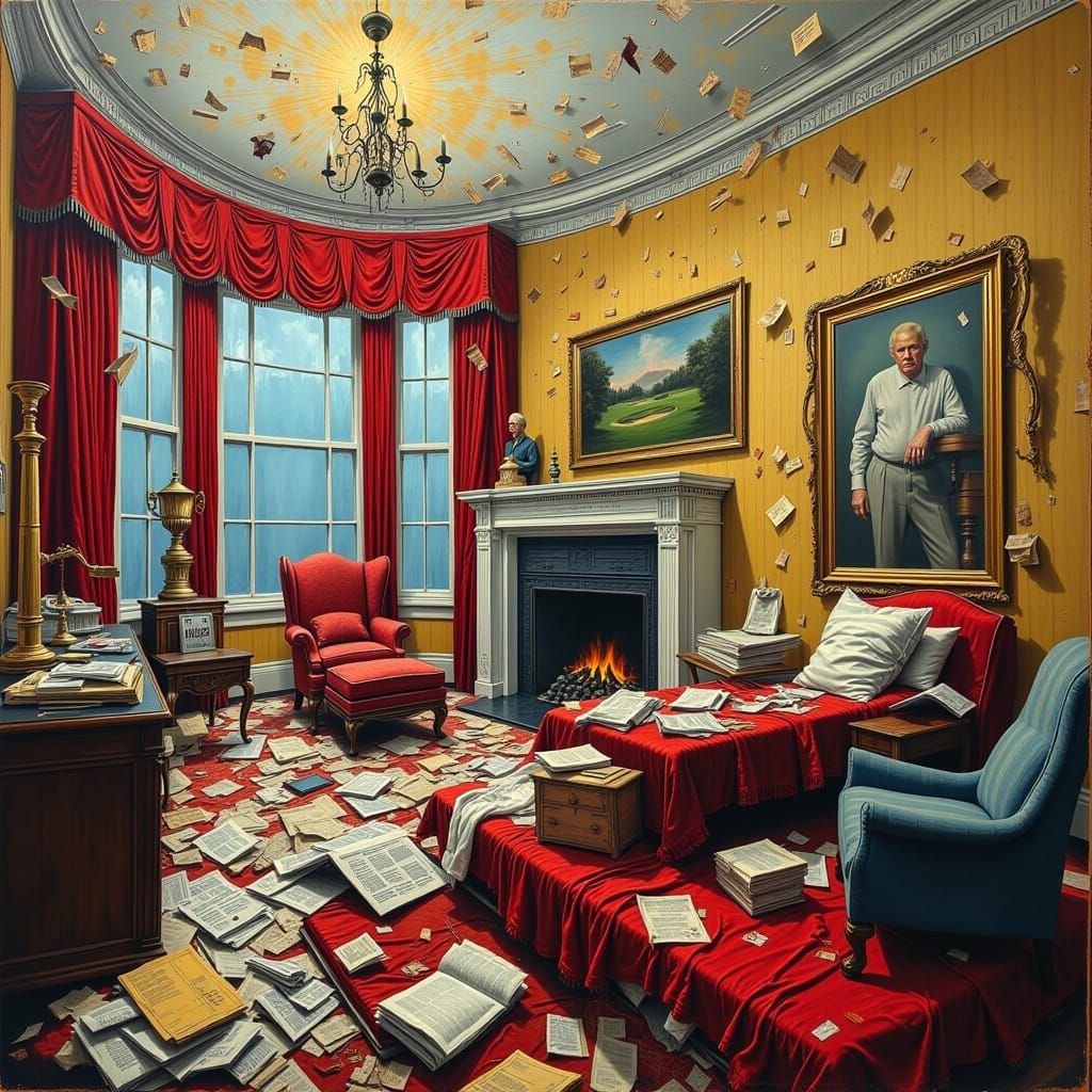 Chaotic Collage of Trump's White House Bedroom After Bad Day