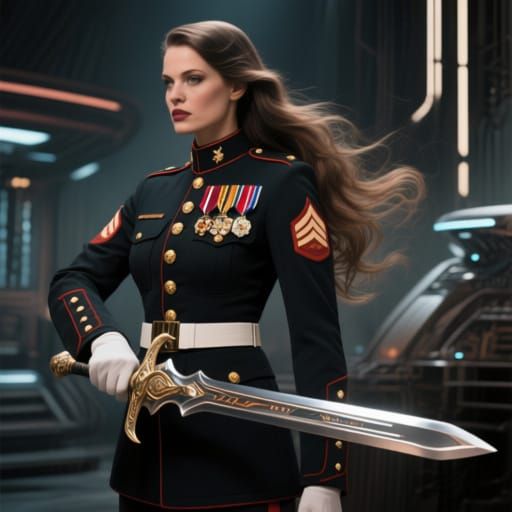 Futuristic Marine in Dress Blues, Film Noir Style