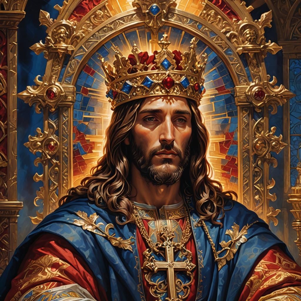 Jesus on Ornate Throne: High Fantasy Portrait