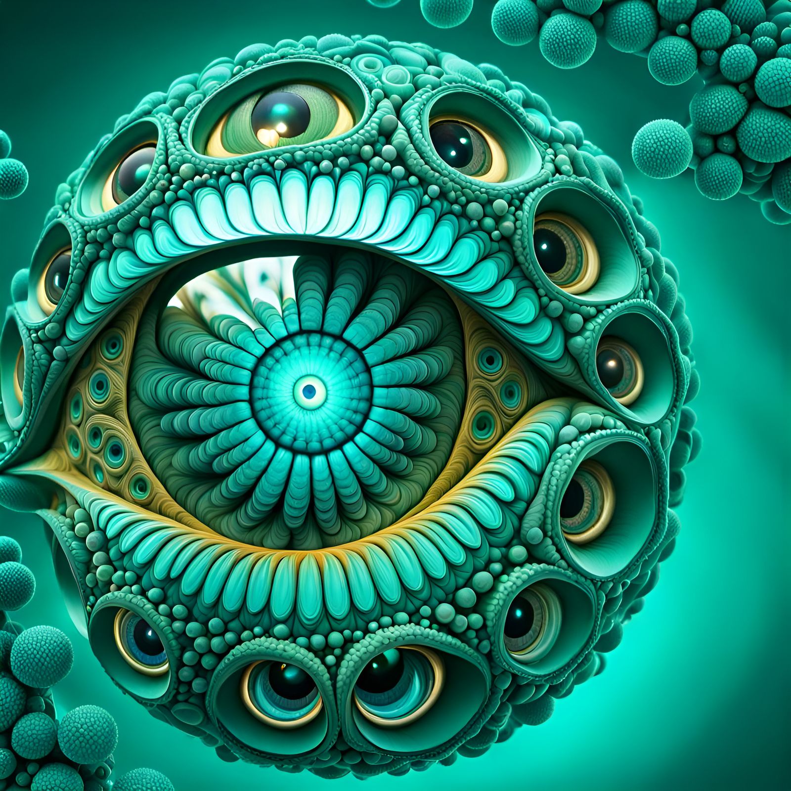 Mandlebulb compound eye 3D Fractal in teal . Must be confine...