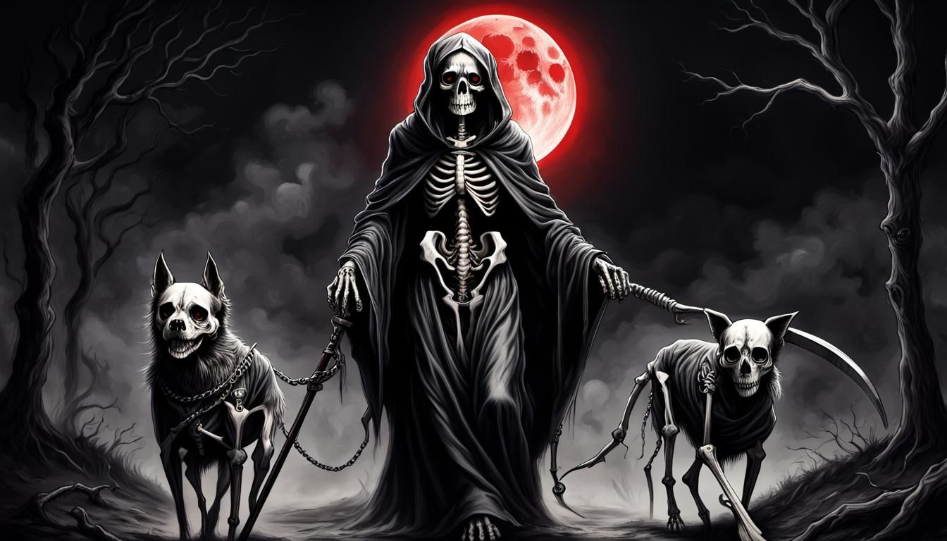 Horrifying Two-Headed Skeleton Dog on Leash