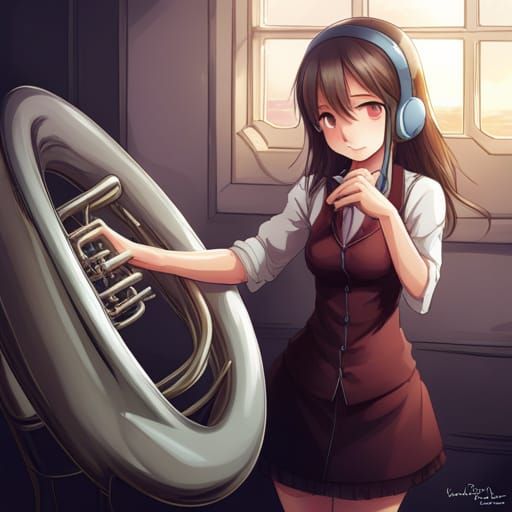 Girl Playing Tuba in Anime Style