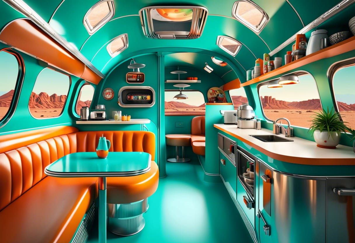 Retro-Futuristic Coffee Shop on Mars: Digital Illustration