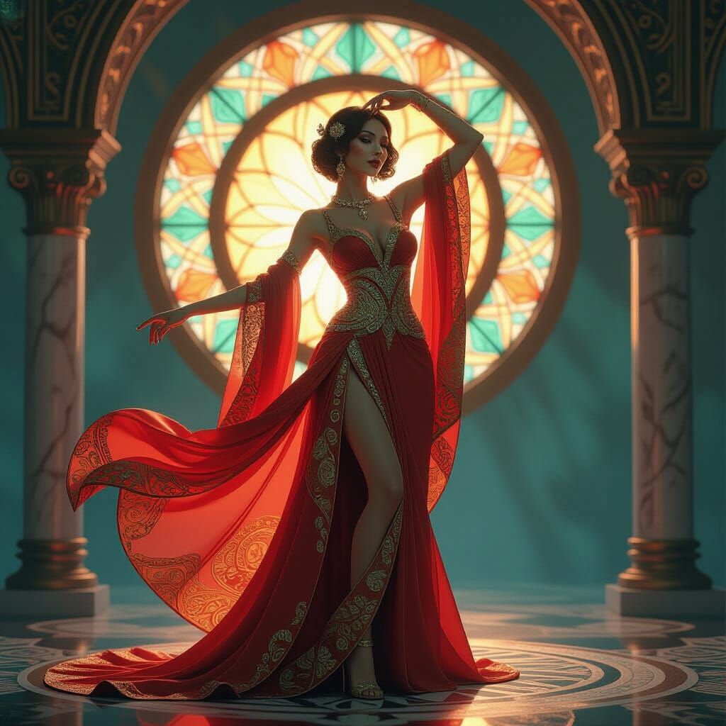 Art Deco Woman in Surreal Setting, Digital Art