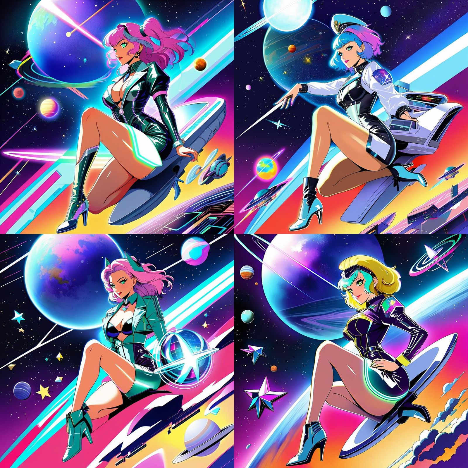 Retro Cyberpunk Space Pilot Among Cosmic Stars