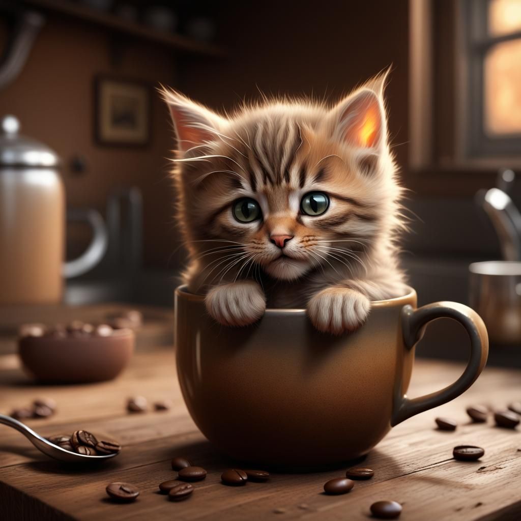 Cute Coffee Kitten in a Mug: Matte Painting