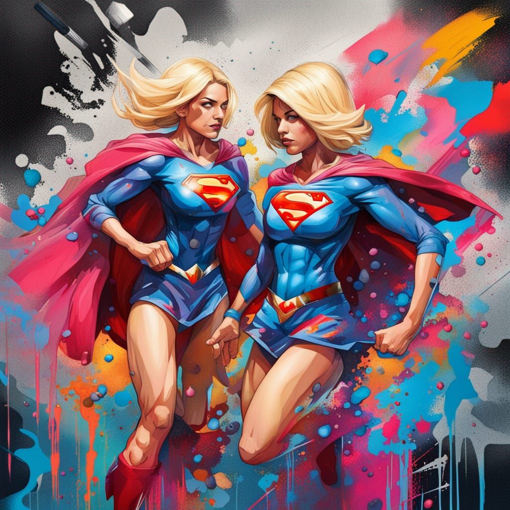 Supergirl and Powergirl Graffiti Art