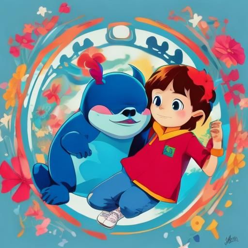 Lilo & Stitch: Ohana Family Portrait in Anime Style