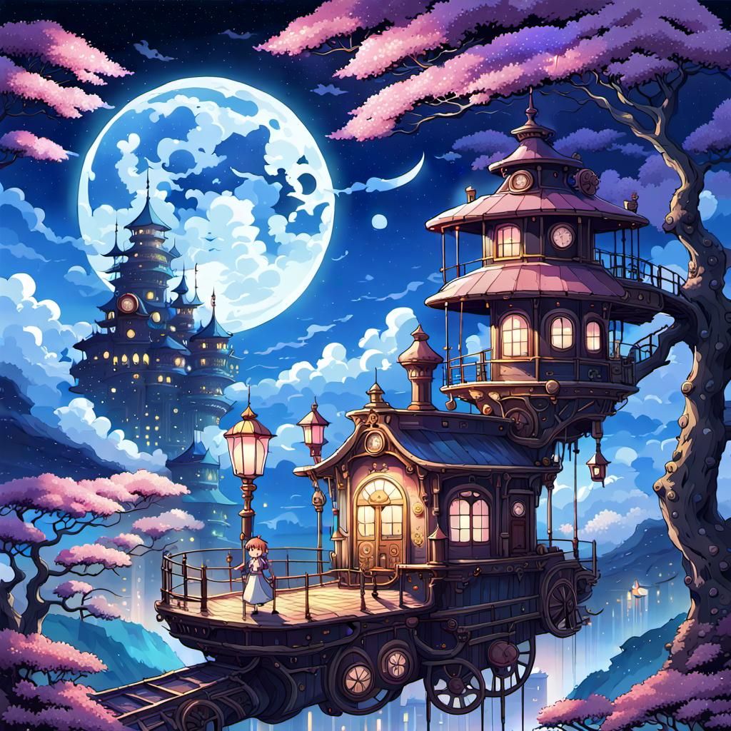 Steampunk Princess in Sky City: Ghibli Anime Art