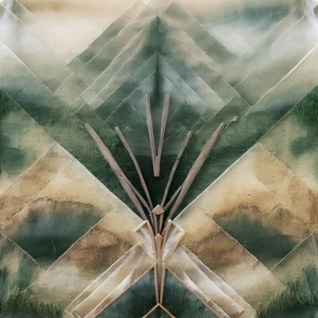 Misty Mountain Landscape in Art Deco Style