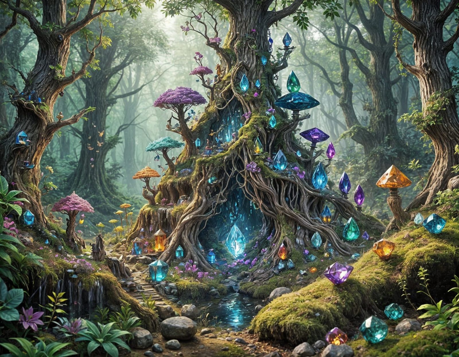 Gemstone Forest Fantasy Scene