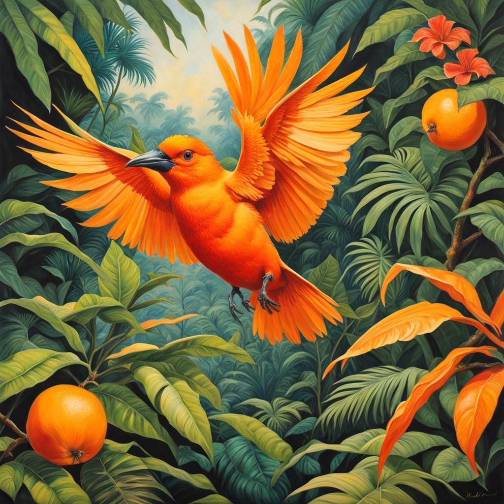 Bird flying through a jungle