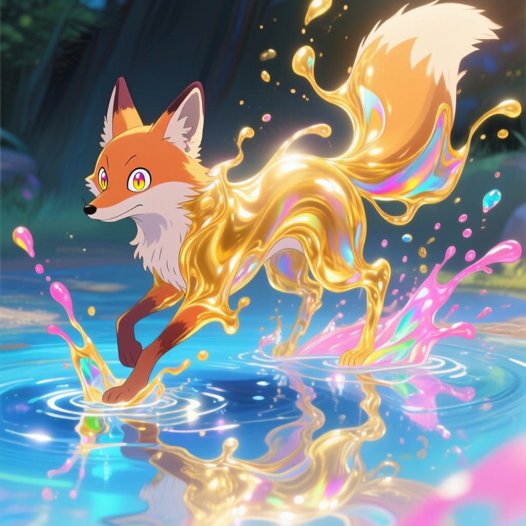 Mischievous Liquid Gold Fox in Anime Style