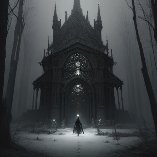 Goth Woman in Edwardian Cathedral, Digital Art