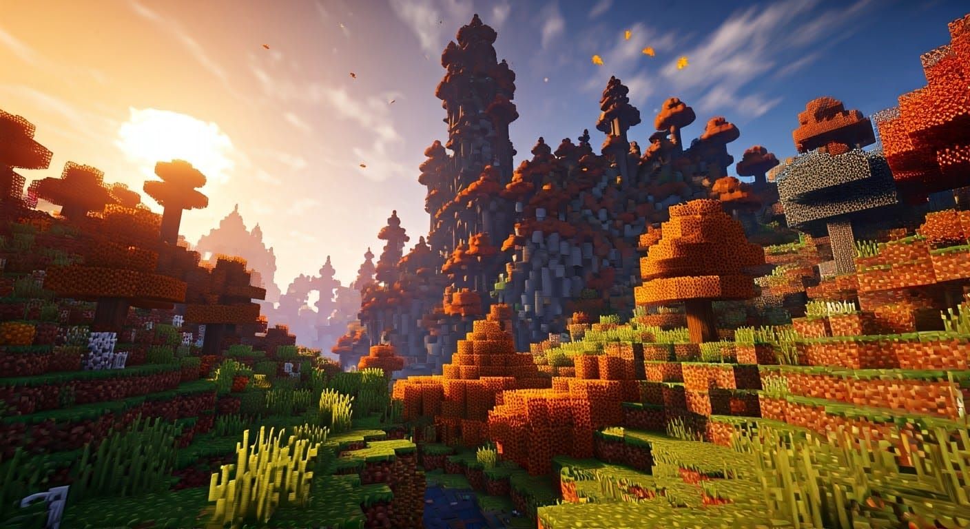 Minecraft Autumn Landscape in Digital Art Style